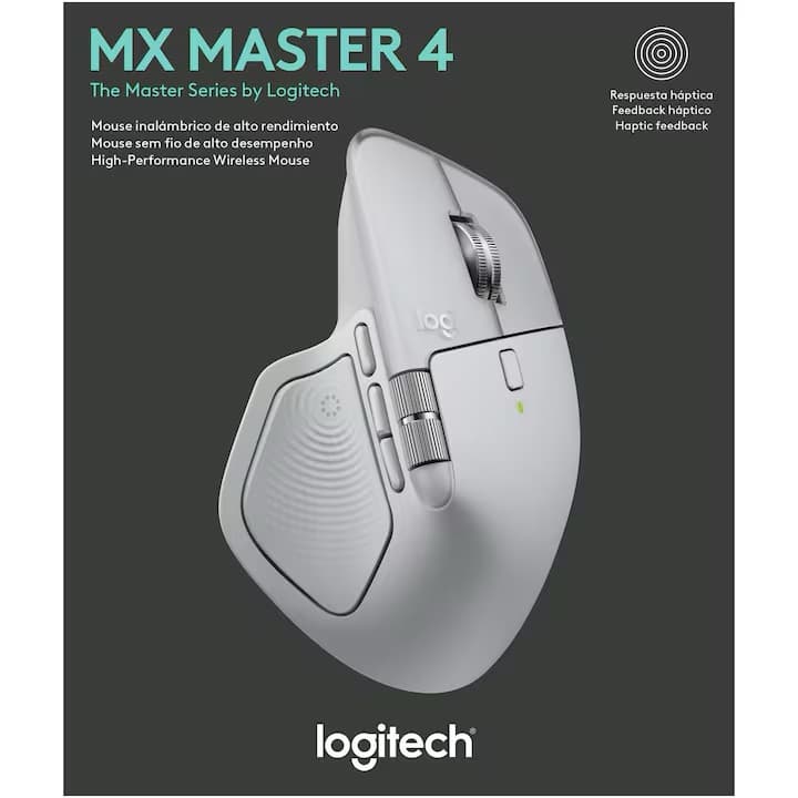 Mouse Wireless Logitech MX Master 4 for MAC, Silent, USB, BT, White Silver — 1