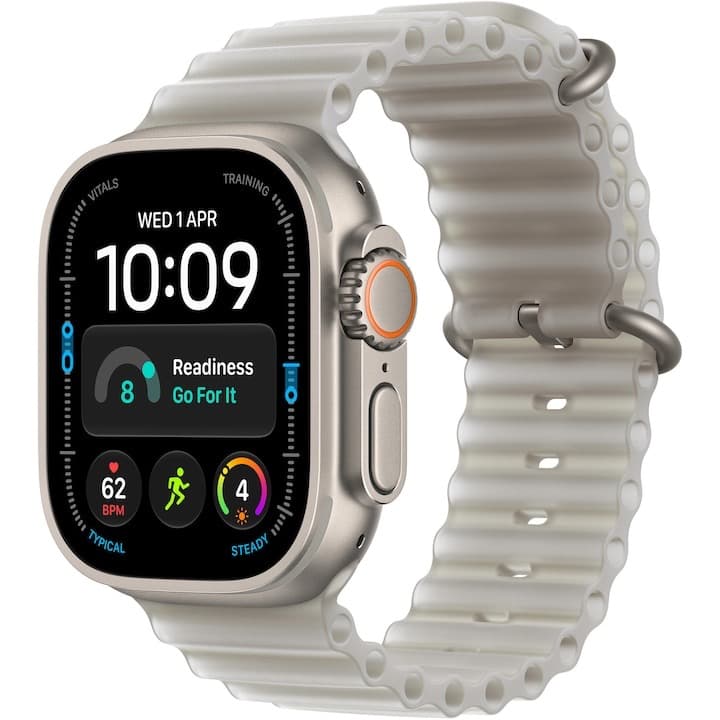 Apple Watch Ultra 4, GPS + Cellular, Carcasa Natural Titanium 49mm, Translucent Grey Ocean Band — 1