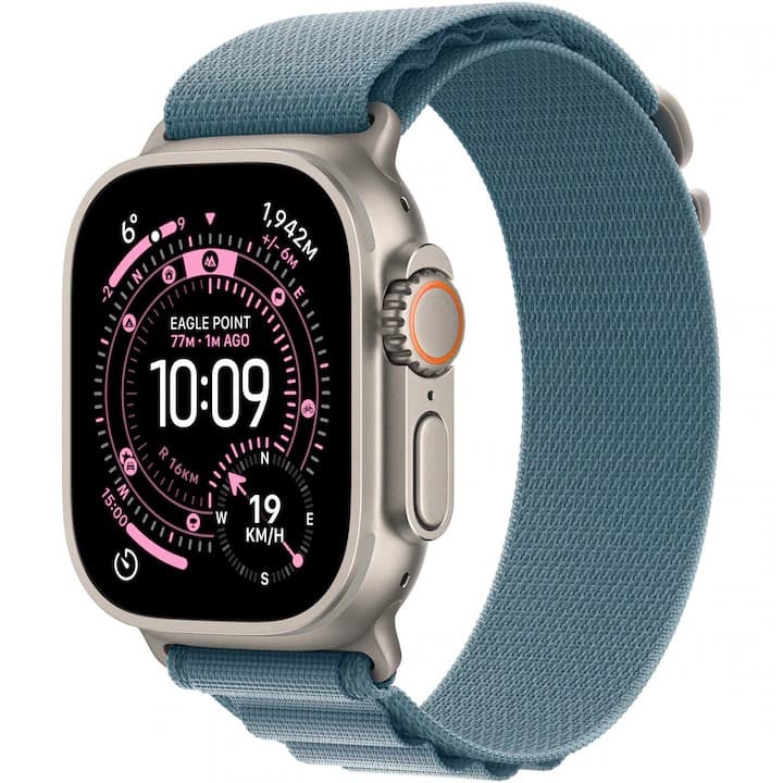 Apple Watch Ultra 3, GPS + Cellular, Carcasa Natural Titanium 49mm, Light Blue Alpine Loop - Medium — 1
