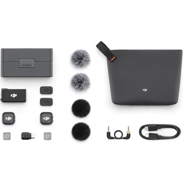  DJI MIC 3, 2x microfon, 1x receptor, 1x statie incarcare, Wireless Microphone, Black — 3