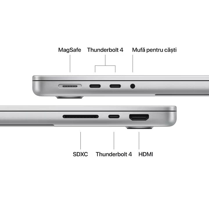 Laptop Apple MacBook Pro 14" cu procesor Apple M5, 10 nuclee CPU, 10 nuclee GPU, 16 nuclee Neural Engine, 32GB RAM, 1TB SSD, Silver, Tastatura Layout Germania — 6