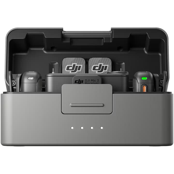  DJI MIC 3, 2x microfon, 1x receptor, 1x statie incarcare, Wireless Microphone, Black — 4