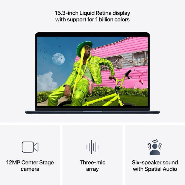 Laptop Apple MacBook Air 15'' cu procesor Apple M5, 10 nuclee CPU, 10 nuclee GPU, 24GB RAM, 1TB SSD, Midnight, Tastatura Layout Germania — 5