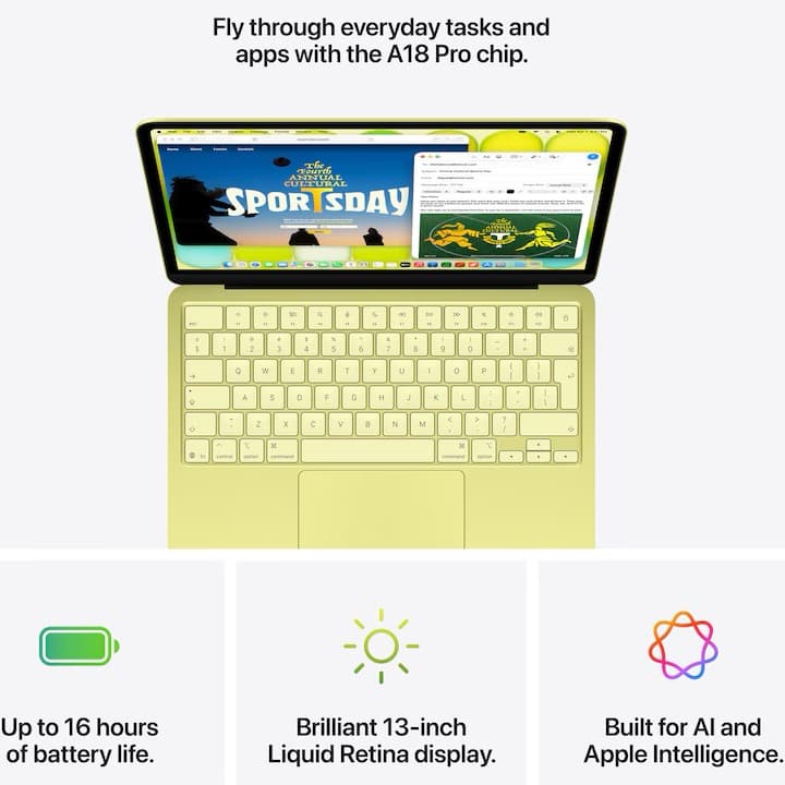 Apple MacBook Neo 13" Retina cu procesor Apple A18 Pro 6 nuclee CPU, 5 nuclee GPU, 16 nuclee NeuralEngine, 8GB RAM, 512GB SSD, Indigo, Tastatura Germania — 7