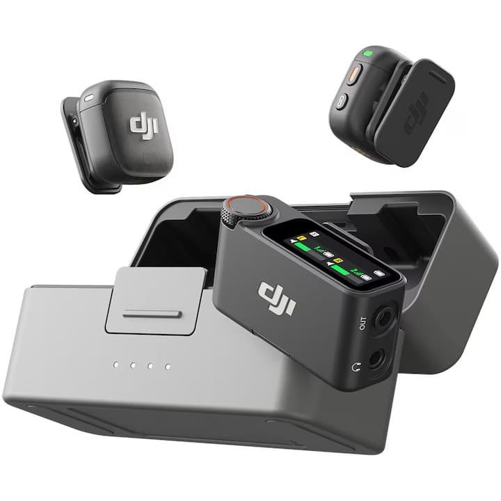  DJI MIC 3, 2x microfon, 1x receptor, 1x statie incarcare, Wireless Microphone, Black — 6