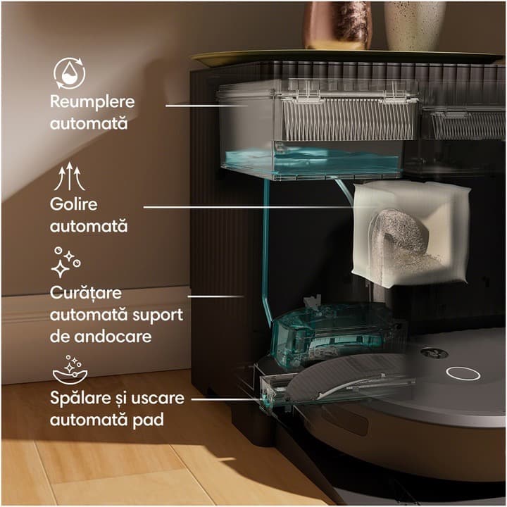 Robot de aspirare cu mop iRobot Roomba Combo 10 Max X085840, statie auto umplere lichid curatare si golire automata, mop extensibil si retractabil, camera frontala — 7
