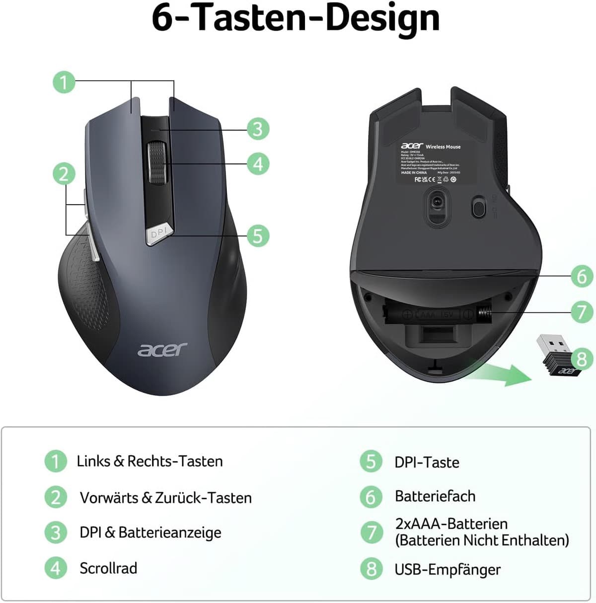 Mouse wireless Acer OMR266, 1600 DPI — 4