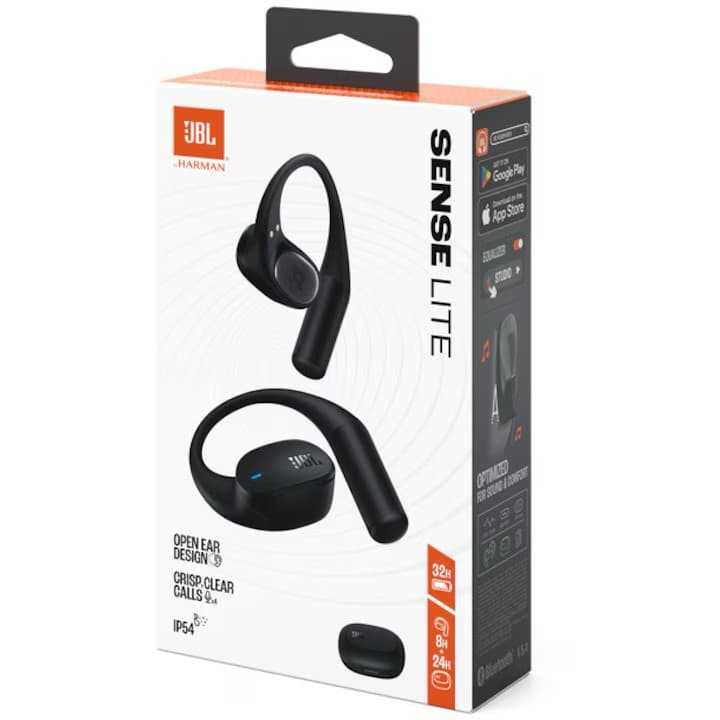 Casti Open-Ear JBL Sense Lite, True Wireless, Bluetooth, 4 microfoane, Multipoint, Autonomie 32 ore, IP54, Negru — 5