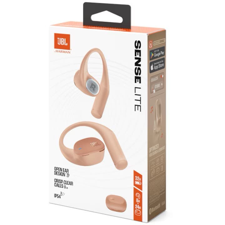 Casti Open-Ear JBL Sense Lite, True Wireless, Bluetooth, 4 microfoane, Multipoint, Autonomie 32 ore, IP54, Bej — 5