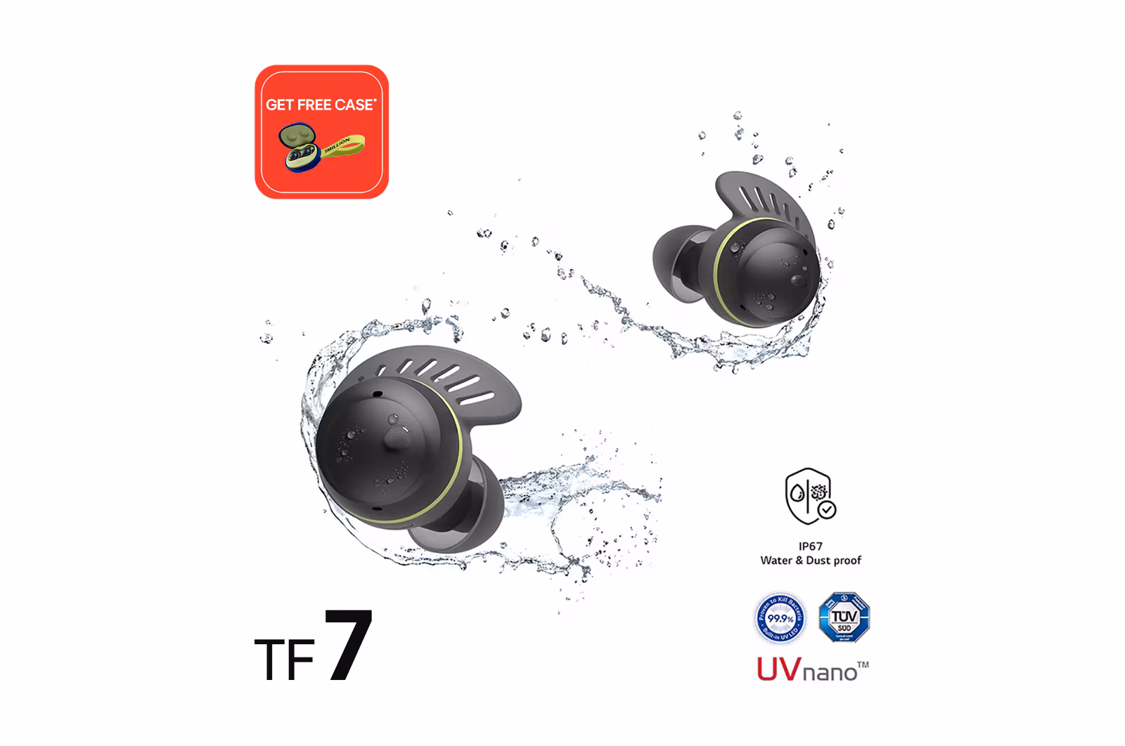 LG TONE Free fit TF7, UV Earbuds, IP67 Waterproof, Active Noise Cancellation